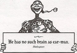 He has no such brain as ear-wax.  Shakespeare